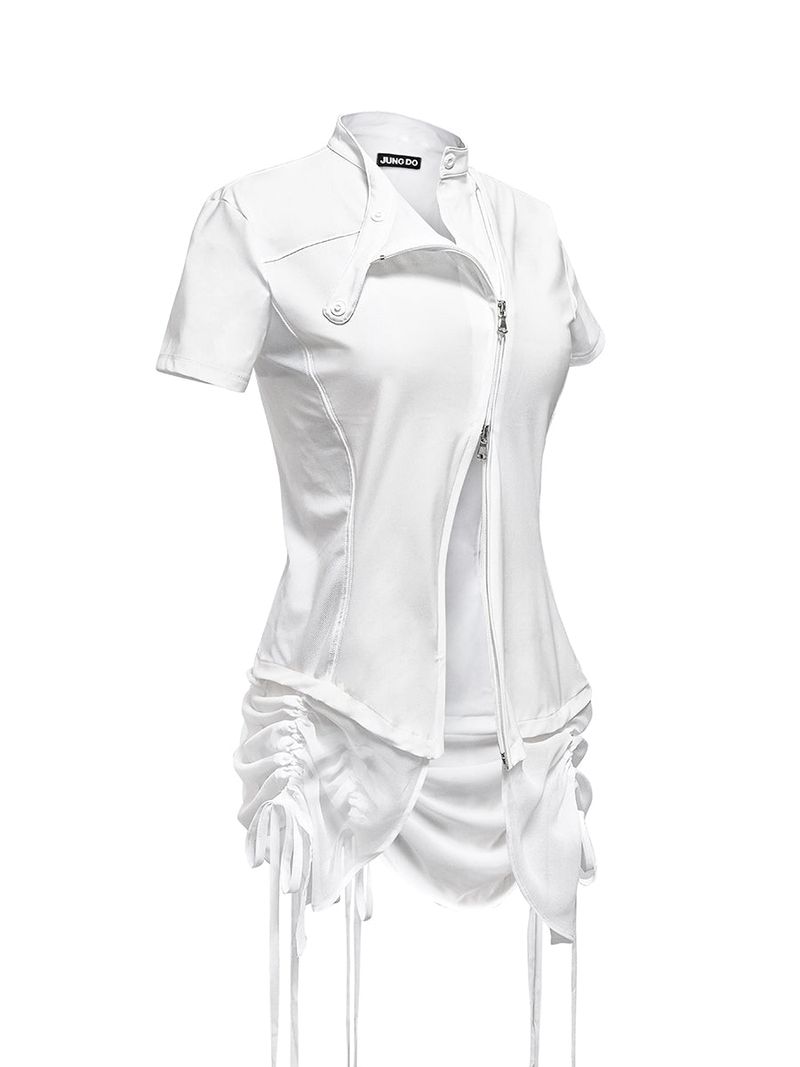  CURVED ZIP-UP SHIRT WITH LAYER . WHITE