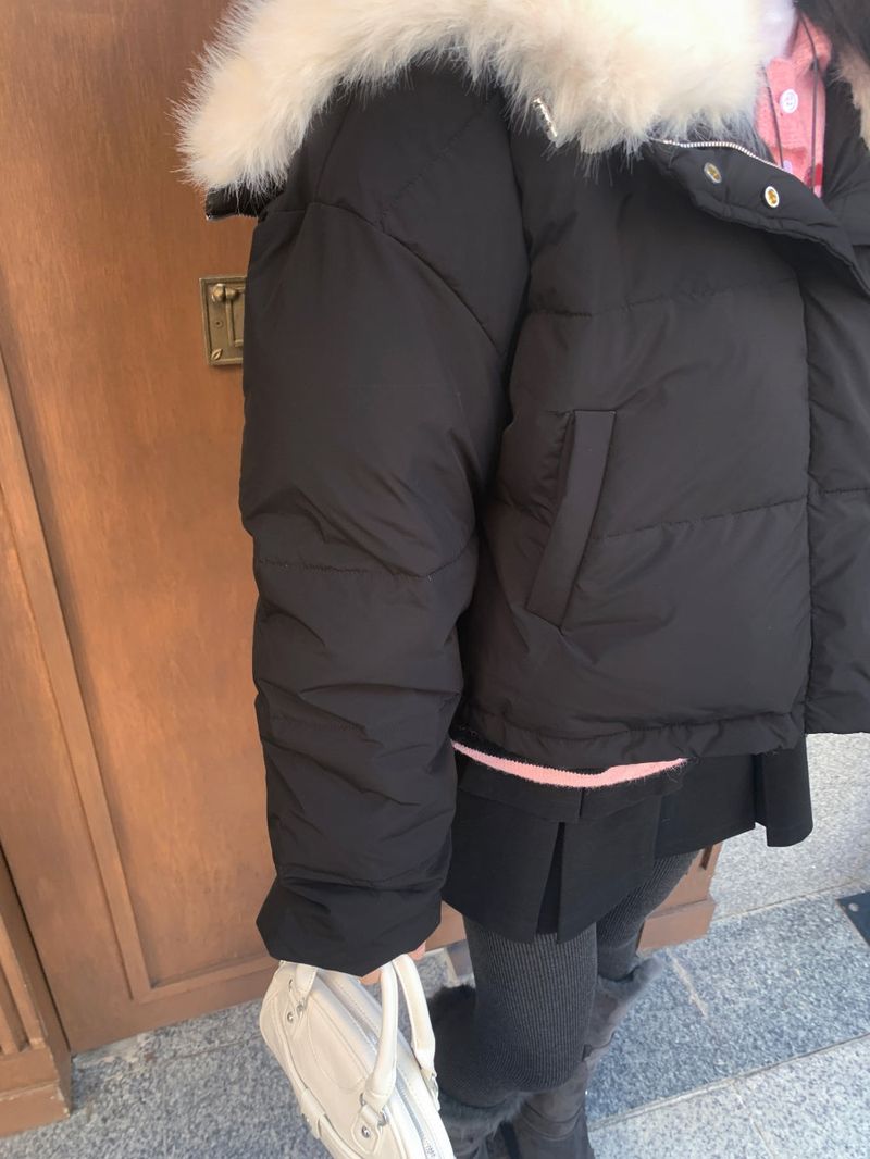 Ice Bloom Fur-Collar Duck Down Short Puffer