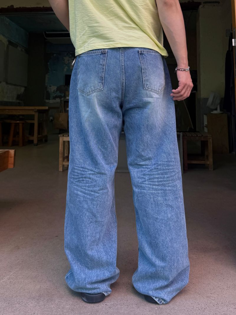 Embossed straight wide denim pants