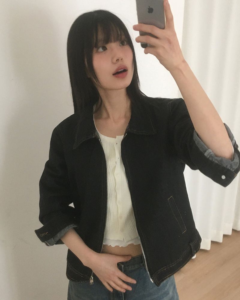 Vocket denim stitch two-way zip-up jacket