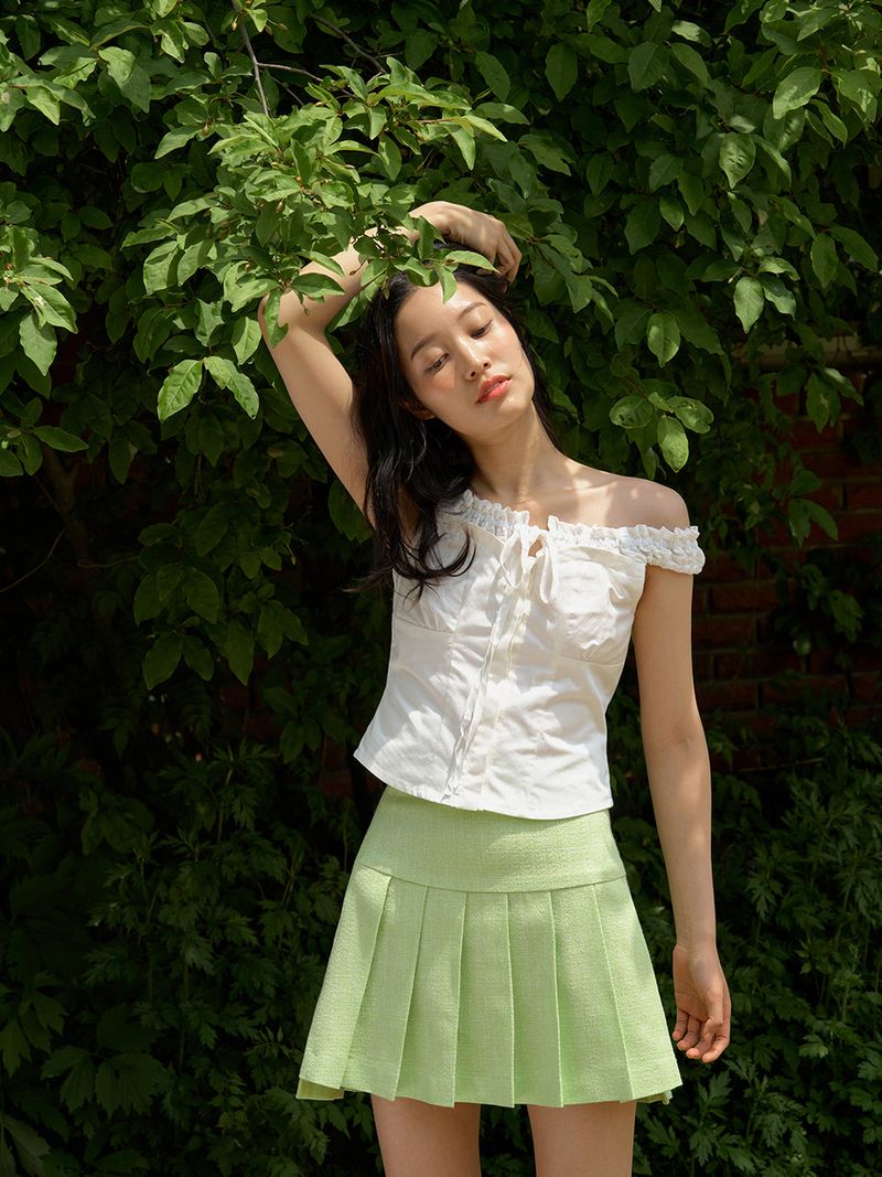 Tweed pleats skirt (Light green)