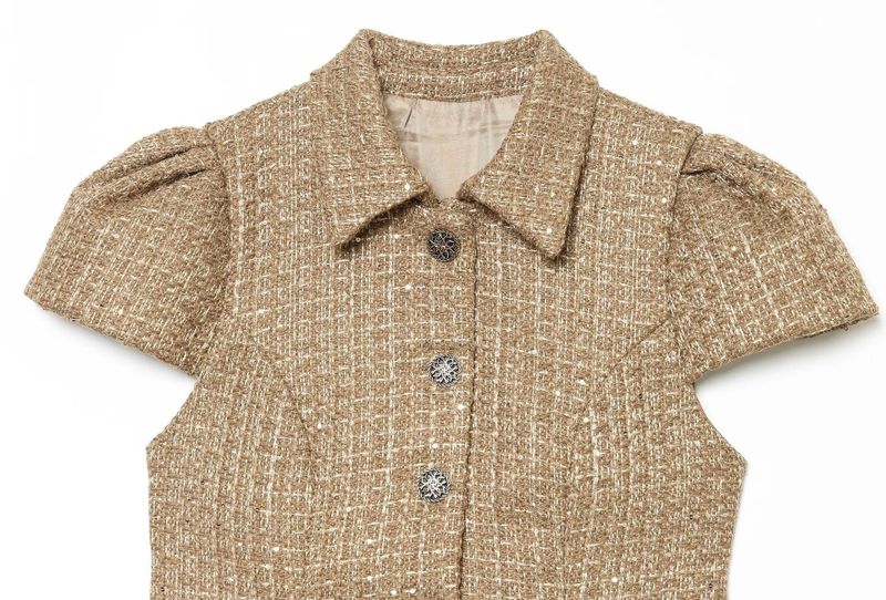 Lurex Tweed Puff Blouse