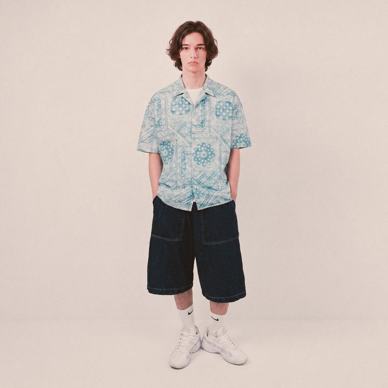 smoke paisley open collar shirt_blue