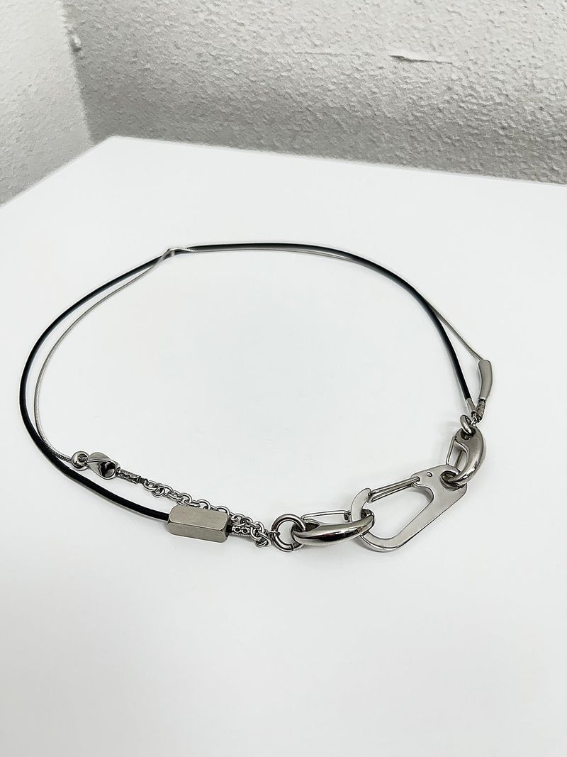 Leather chain layered carabiner necklace