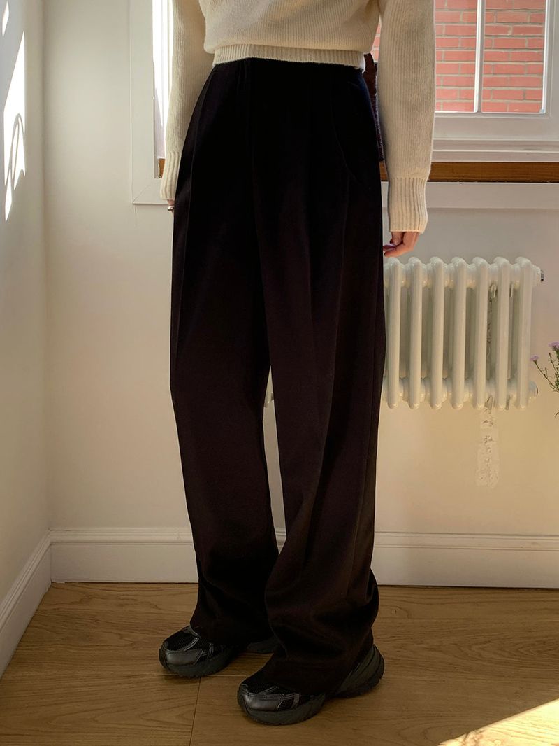 [MADE] [Wool Napping] Winter Warm Pintuck Wide Slacks