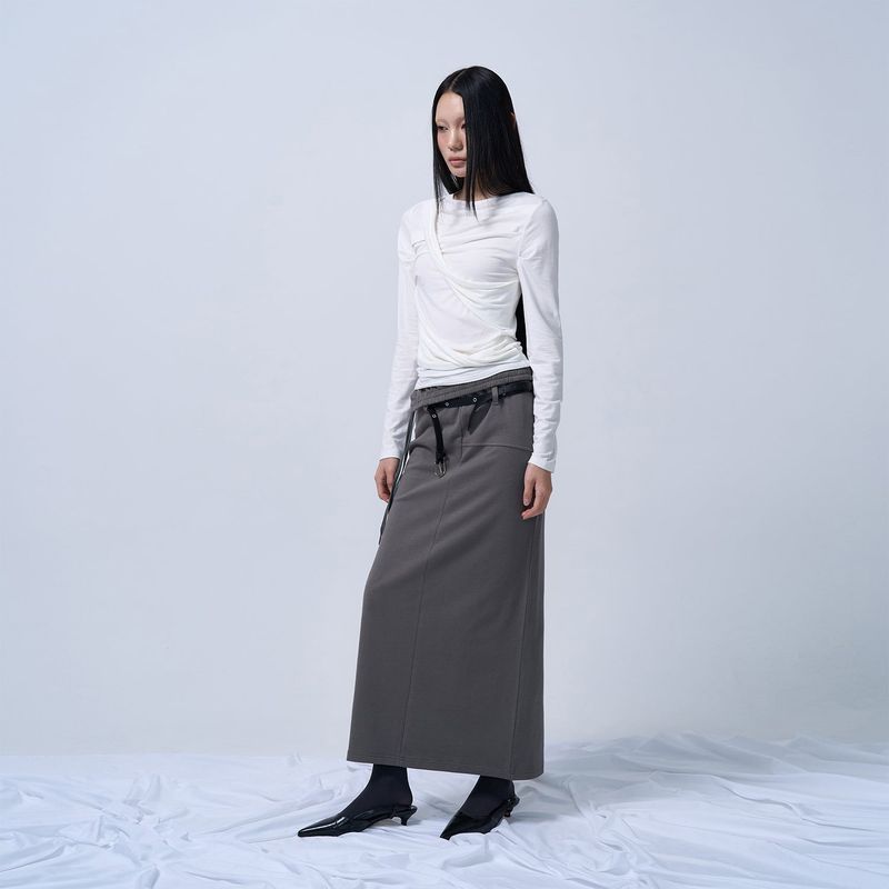 TWIST DRAPE LONG SLEEVE TOP (WHITE)