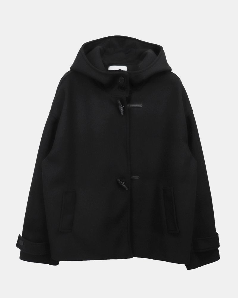 Huen High-Neck Duffle Oversized Wool Hooded Midi Coat