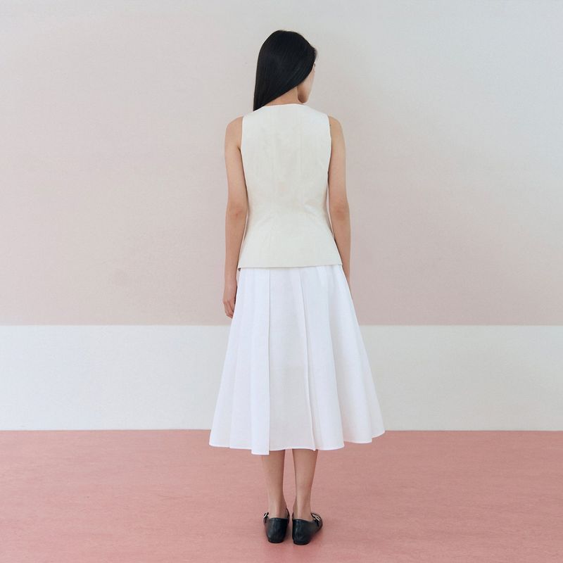 Unbalanced Pleats Skirt_White