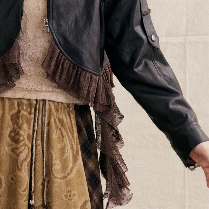 Balletcore Lace Two-Way Two-Piece Look Leather Jacket