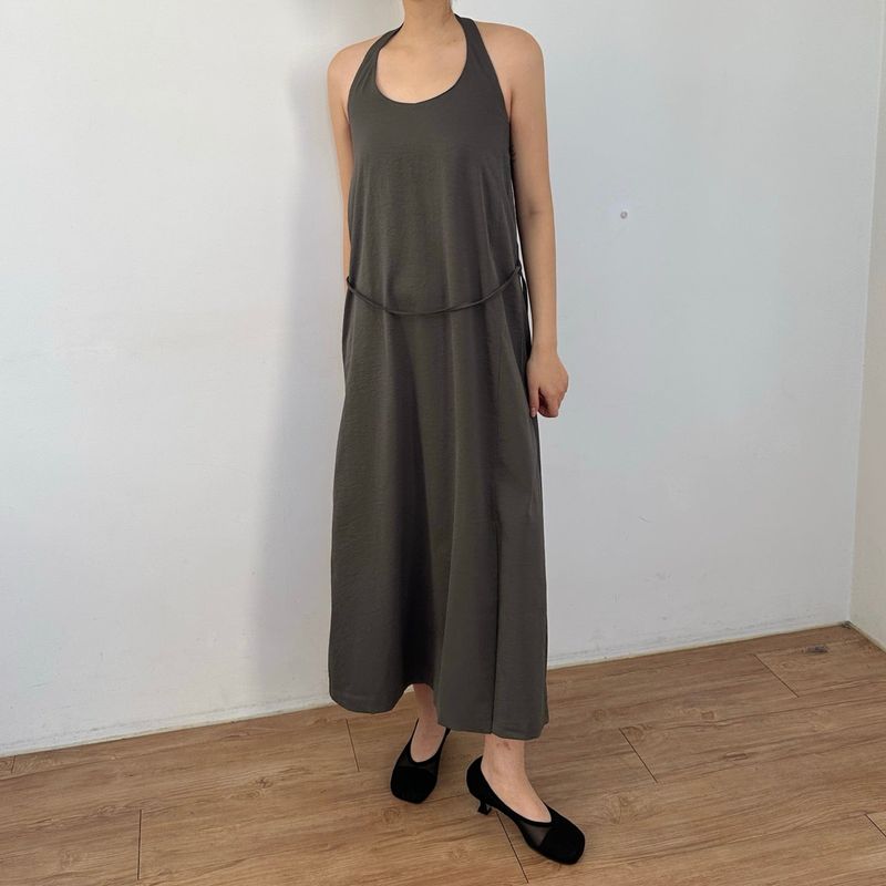 Halter Slit Dress - 2colors  