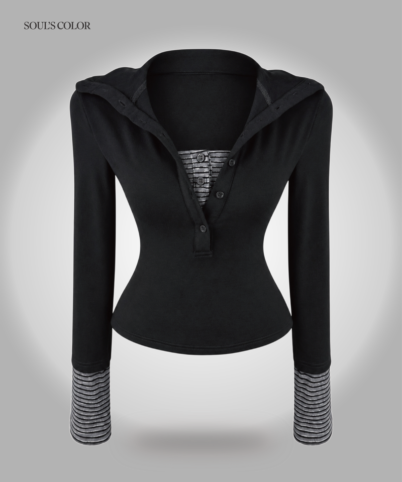 Stripe High Neck Button Top (2color)