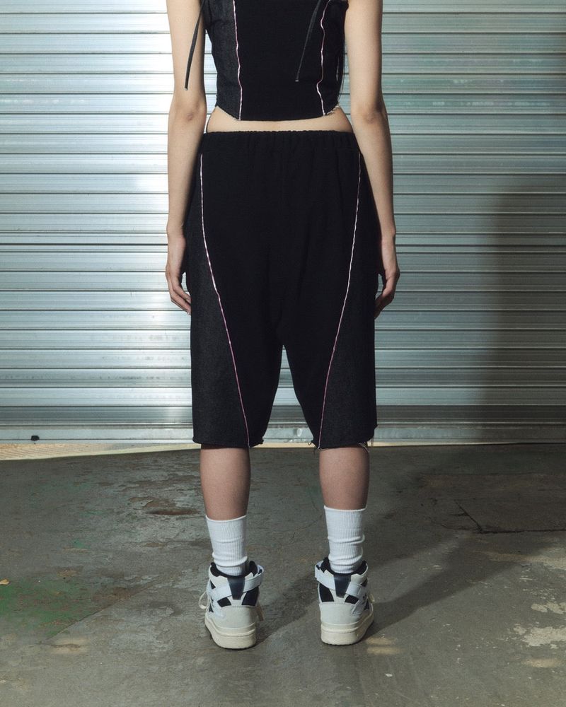 denim combi half pt - black