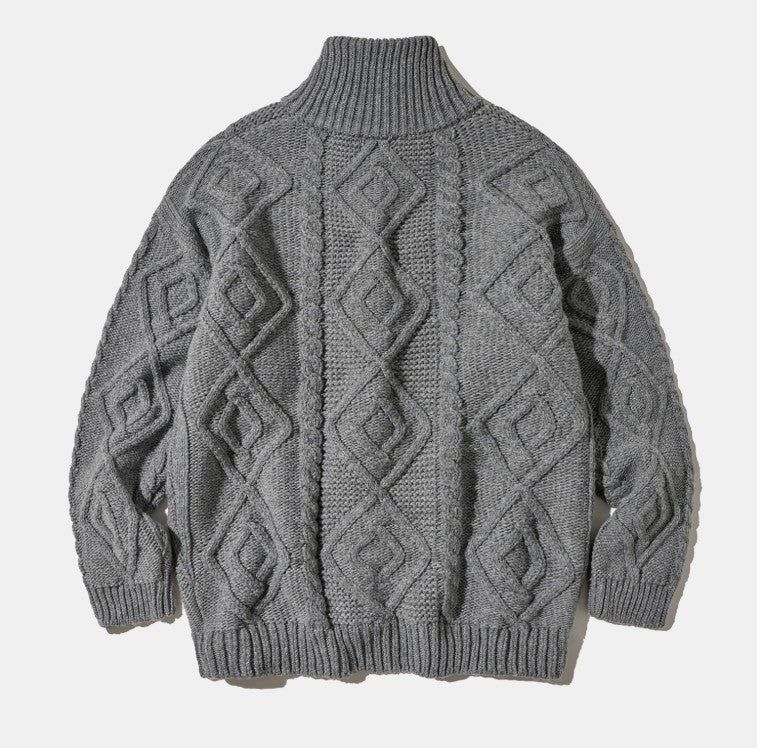 Turtleneck Two Buttons Cardigan C8 Dark gray Melange