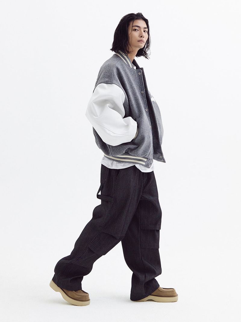 Super balloon wool varsity jacket Melange Gray