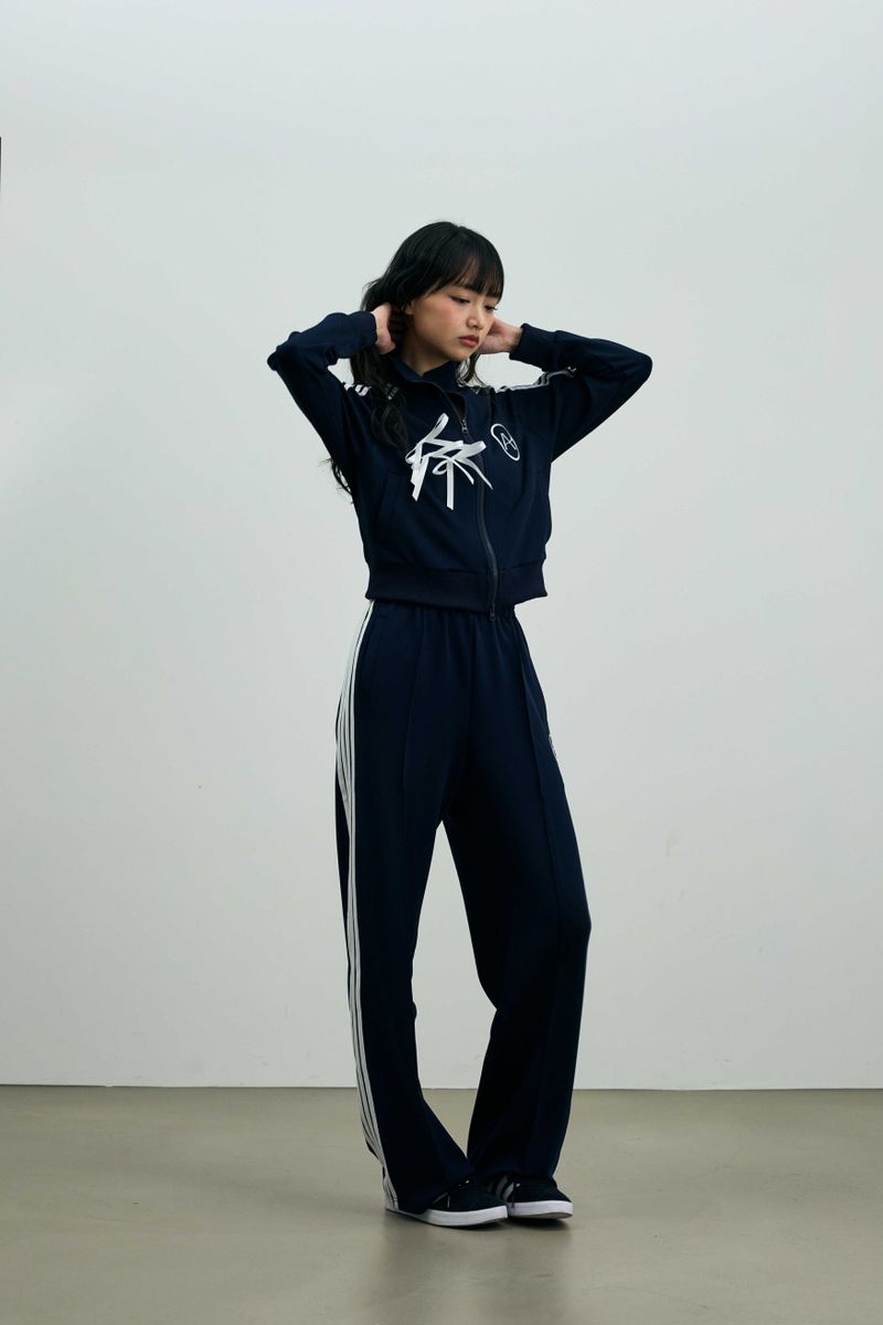 RIBBON JERSEY TRACK PANTS / NAVY