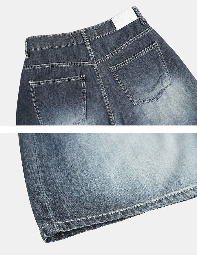 Grayish Washing Skater Half Pants