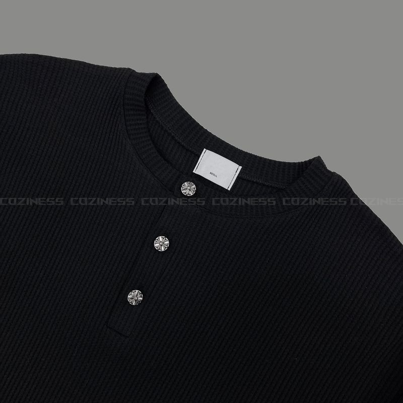 WE button point henley neck warmer waffle tea (4 colors)