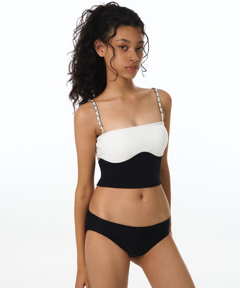 Chain Contrast Tube Top Bikini Bra (White)