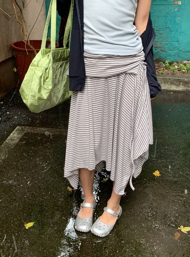 BAON（バオン）の「Woots Stripe Folding Layered Midi Skirt（Skirts）」
