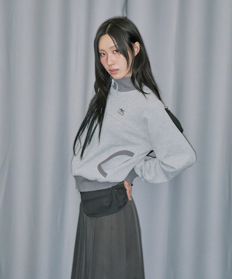 Sporty Waffle Round Pocket Zip-Up - MELANGE GRAY