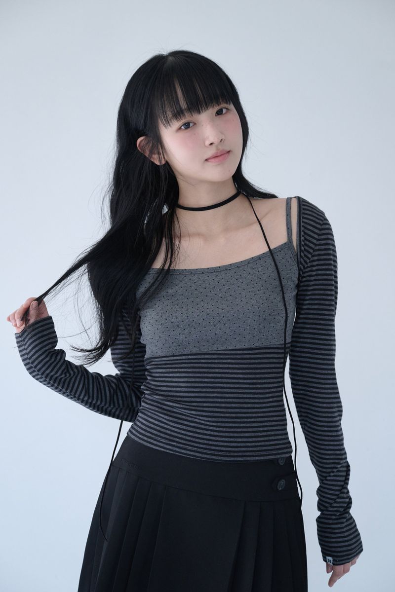 MIXED PATTERN CAMI & BOLERO SET CHARCOAL