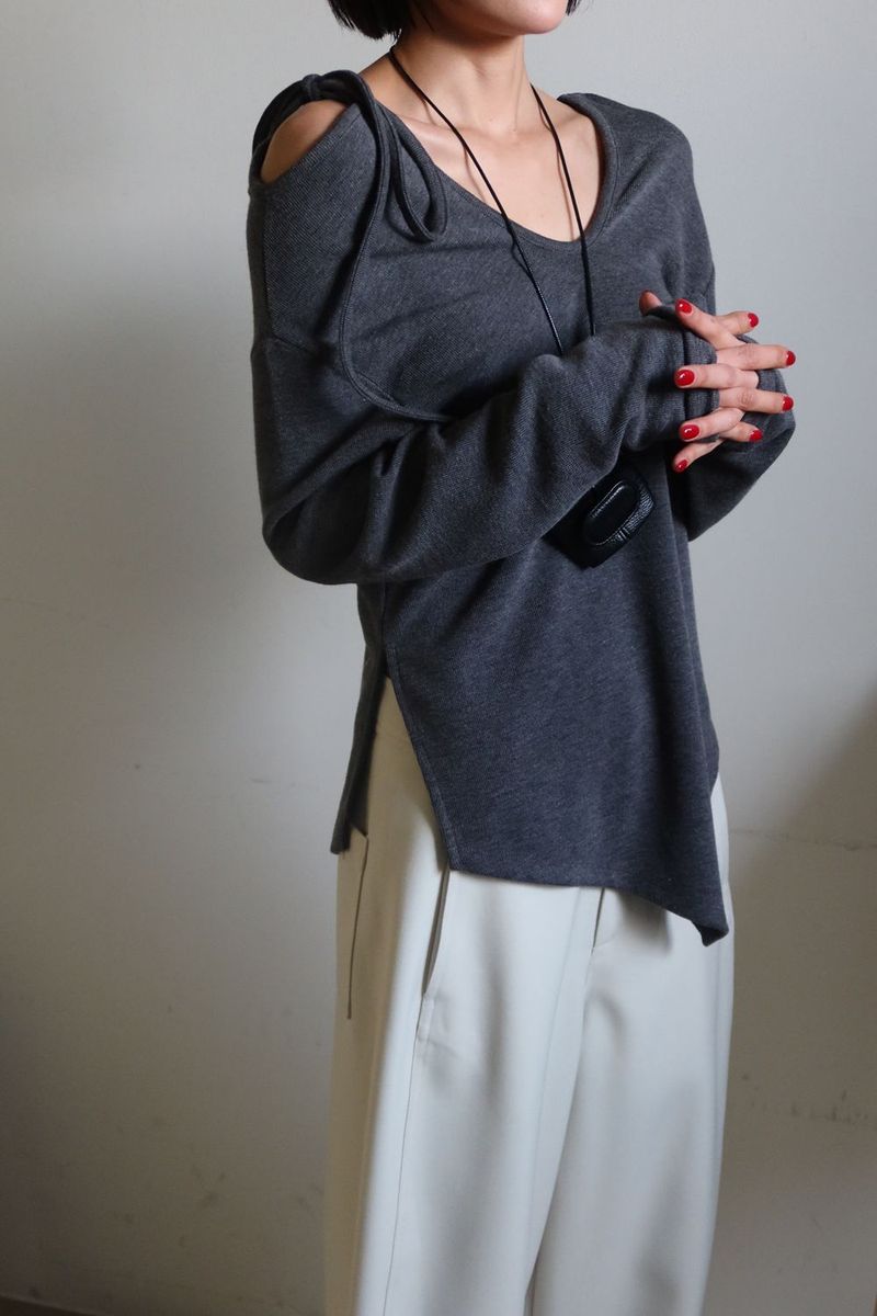 SLIT OFF TOP_MELANGE GRAY