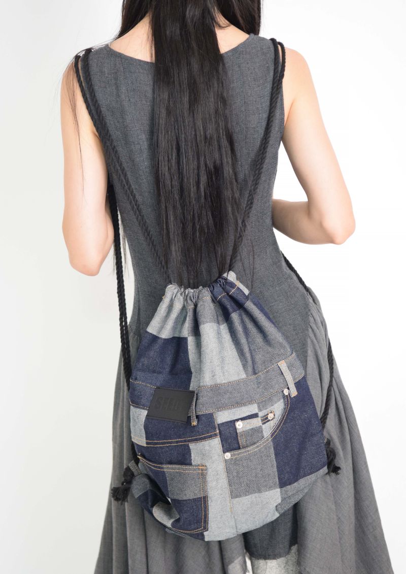 Square Denim Pocket Backpack