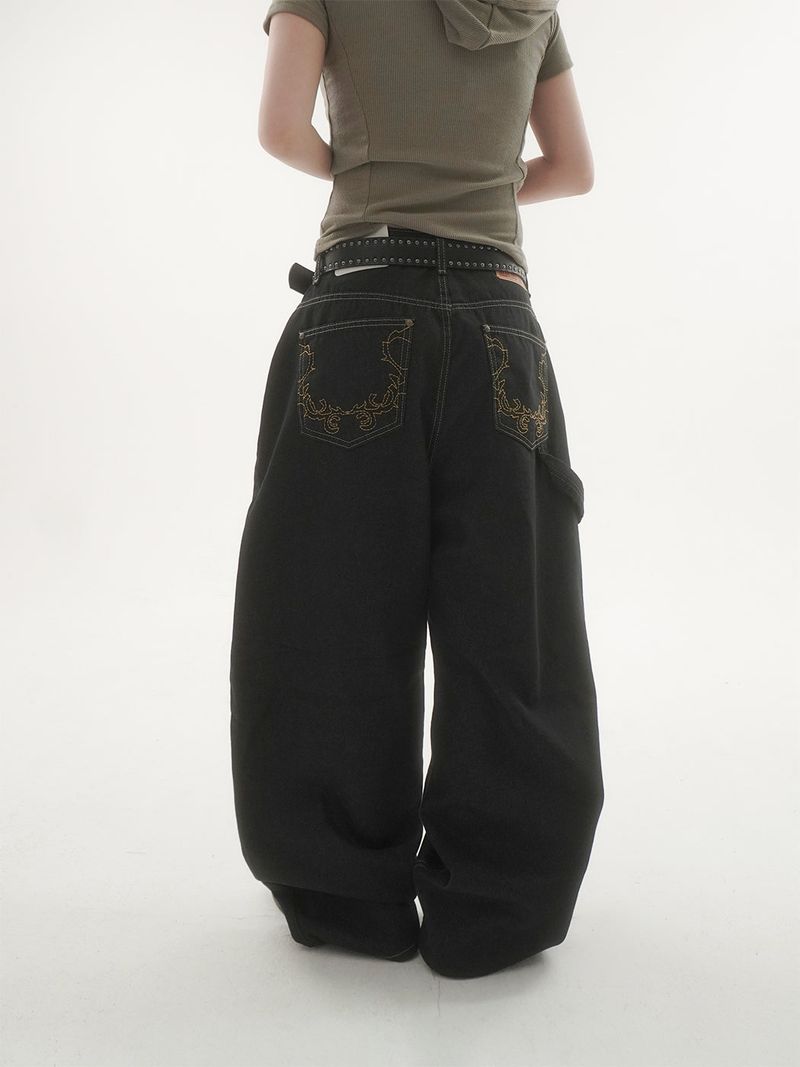 Ducks embroidery carpenter denim pants -1C