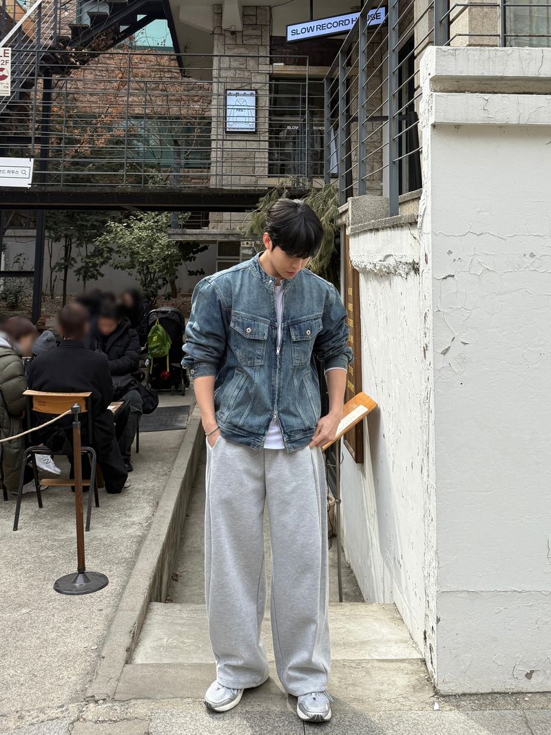With denim biker jacket