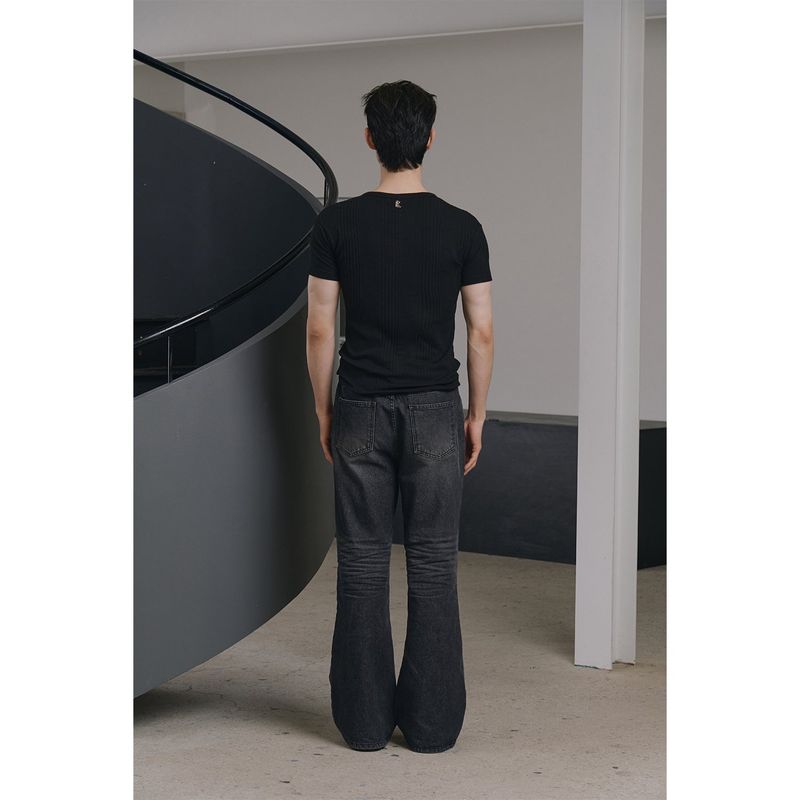 High ribbed henry neck half sleeves(Black)
