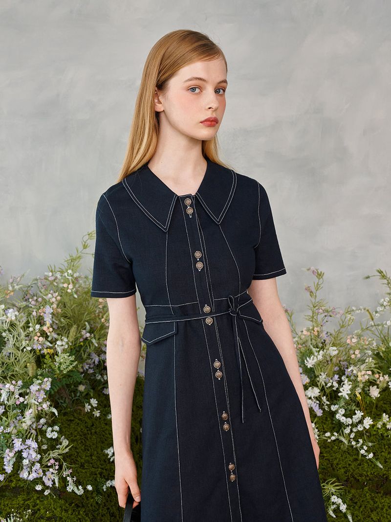 Two Button Collar Stitch Dress