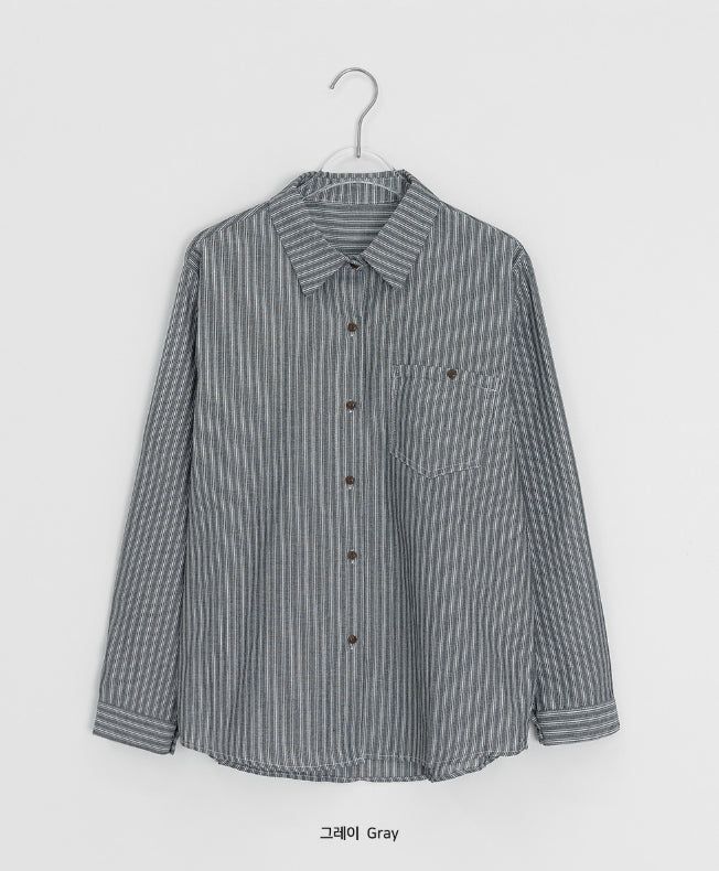 Hiche Stripe Basic Pocket Shirt