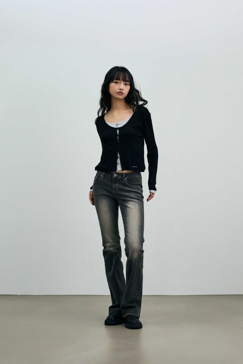 LYLA LAYERED CARDIGAN / BLACK-MELANGE