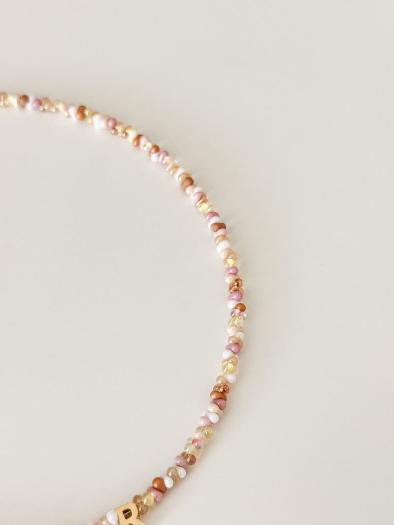 Pink Volcano Beads Initials Necklace