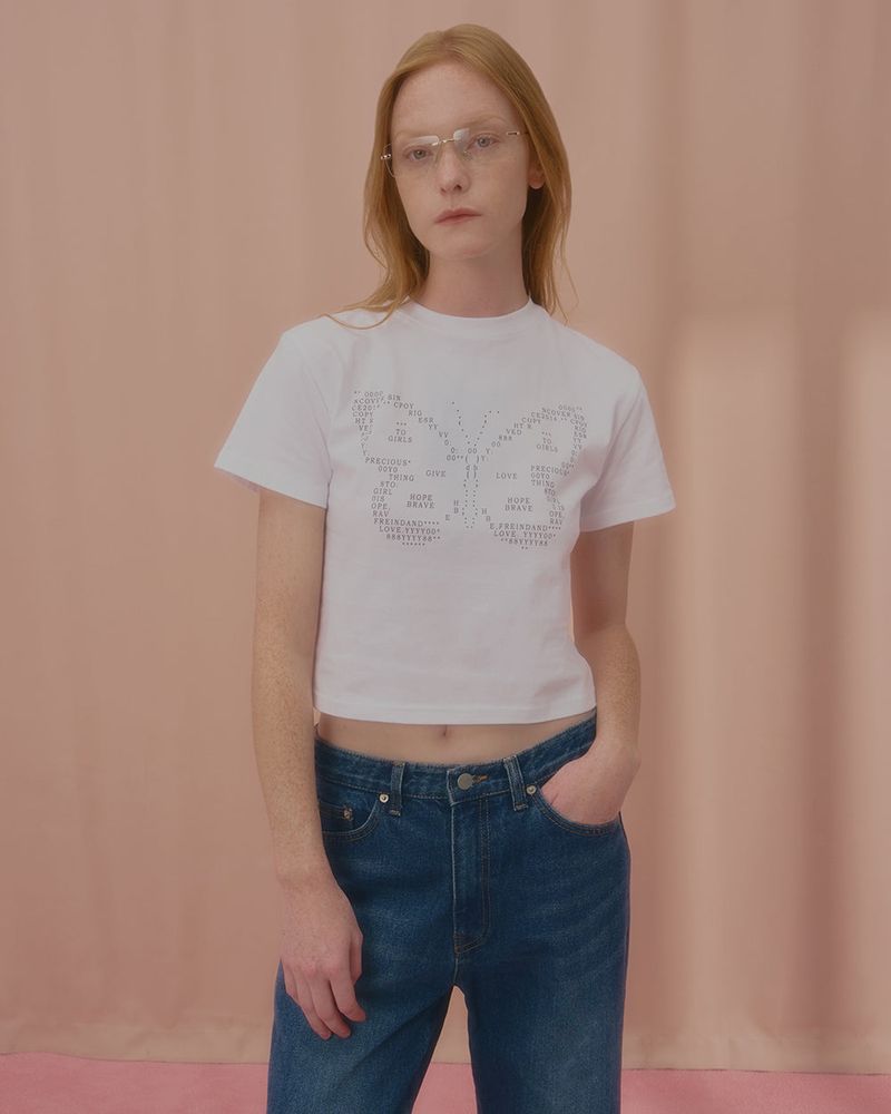 TEXT BUTTERFLY CROP TSHIRT-WHITE