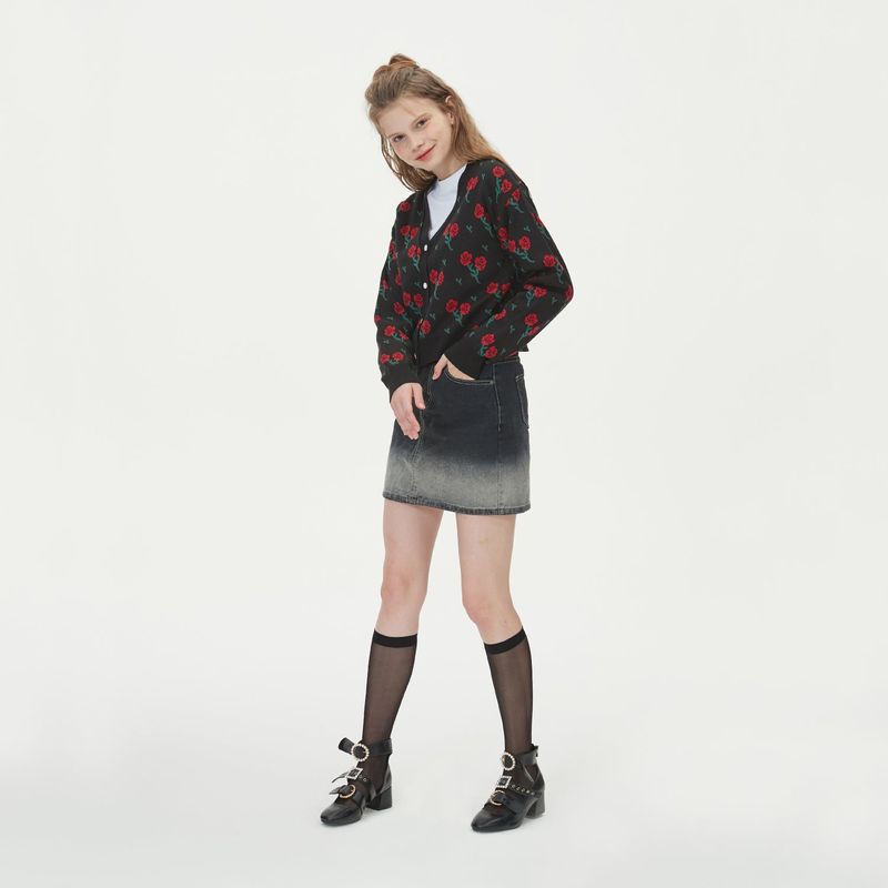 FLOWER JAQUARD KNIT CARDIGAN_BLACK