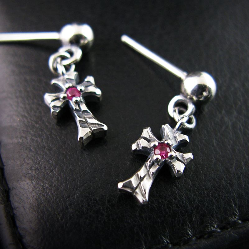 Shiny Cross-D2 Ruby silver earring
