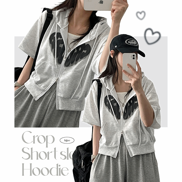 hijjoo（ハイチュー）の「Reddit two-way crop short-sleeved hooded zip-up（Tops）」