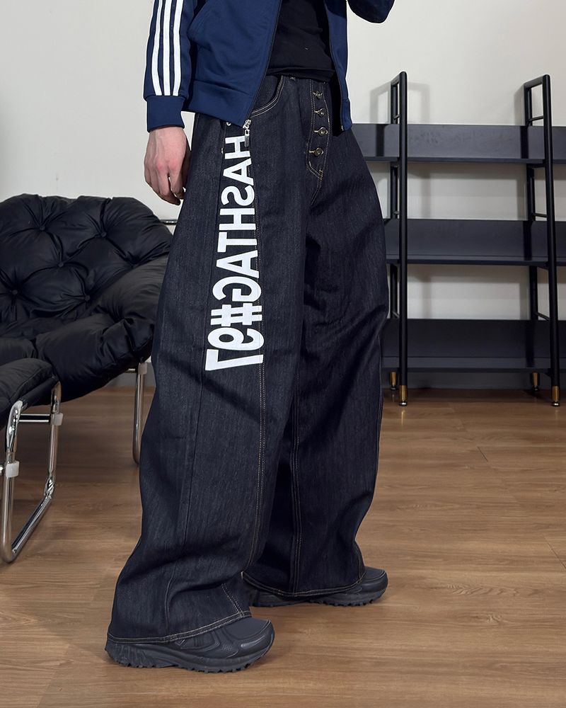 Vector graphic wide denim pants