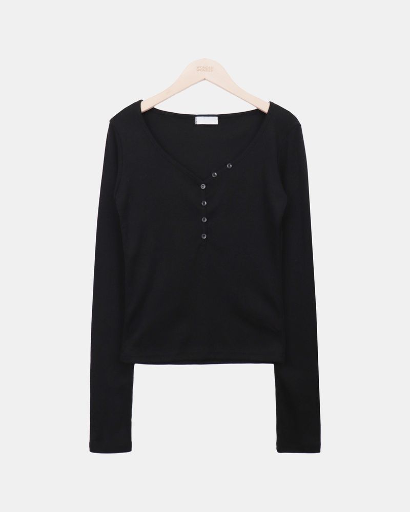 Mse V-Neck Button Long-Sleeve T-Shirt