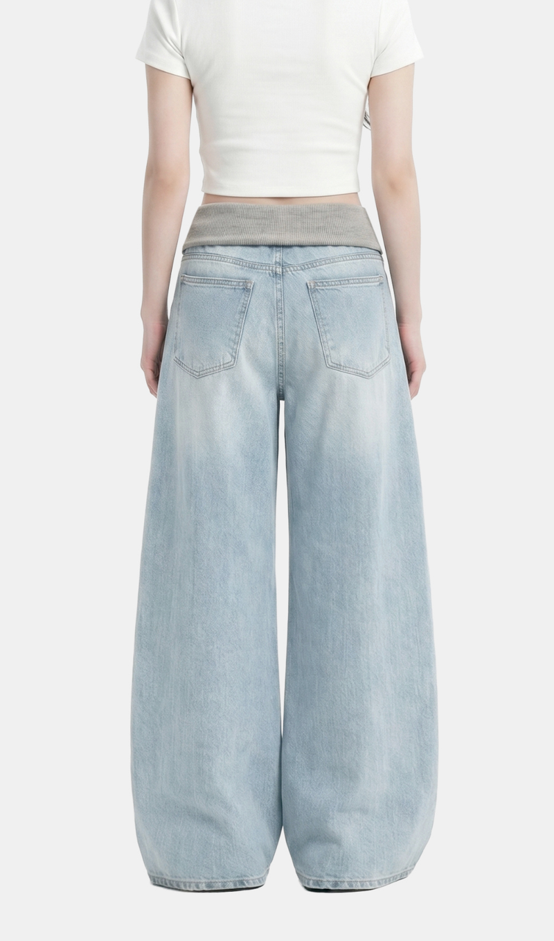 Rina Drawstring Wide Denim Pants