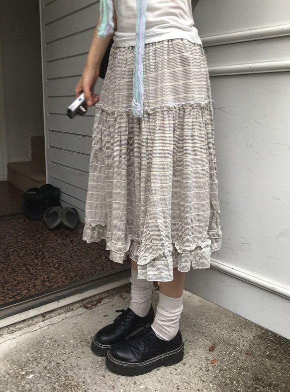 Saego Frill Check Midi Skirt