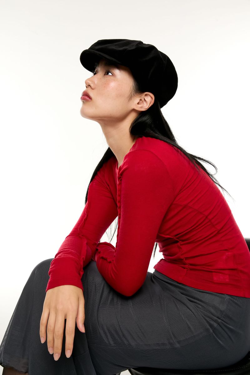 VELVET NEWSBOY CAP / BLACK