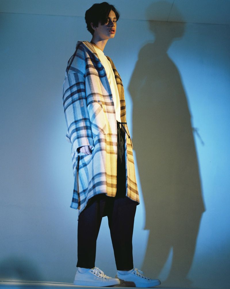 OVERSIZE WOOL CHECK ROBE COAT (Beige)