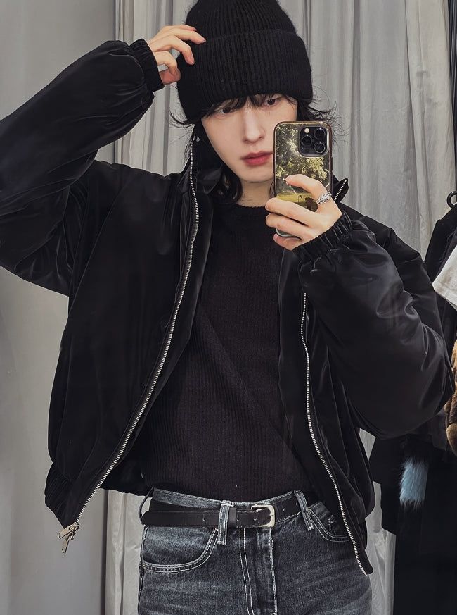 Matte velvet crop puffer