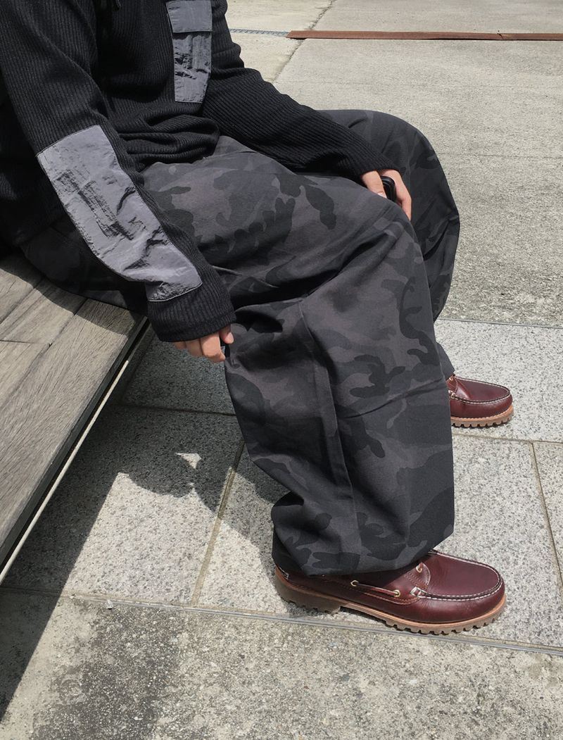 No.1377 camo washed snap wide PT