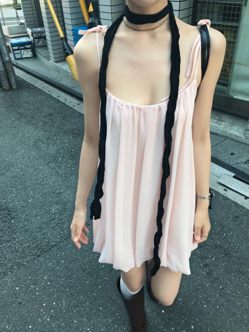 Peach Hug Ribbon Slip Pumkin Sleeveless Mini Dress