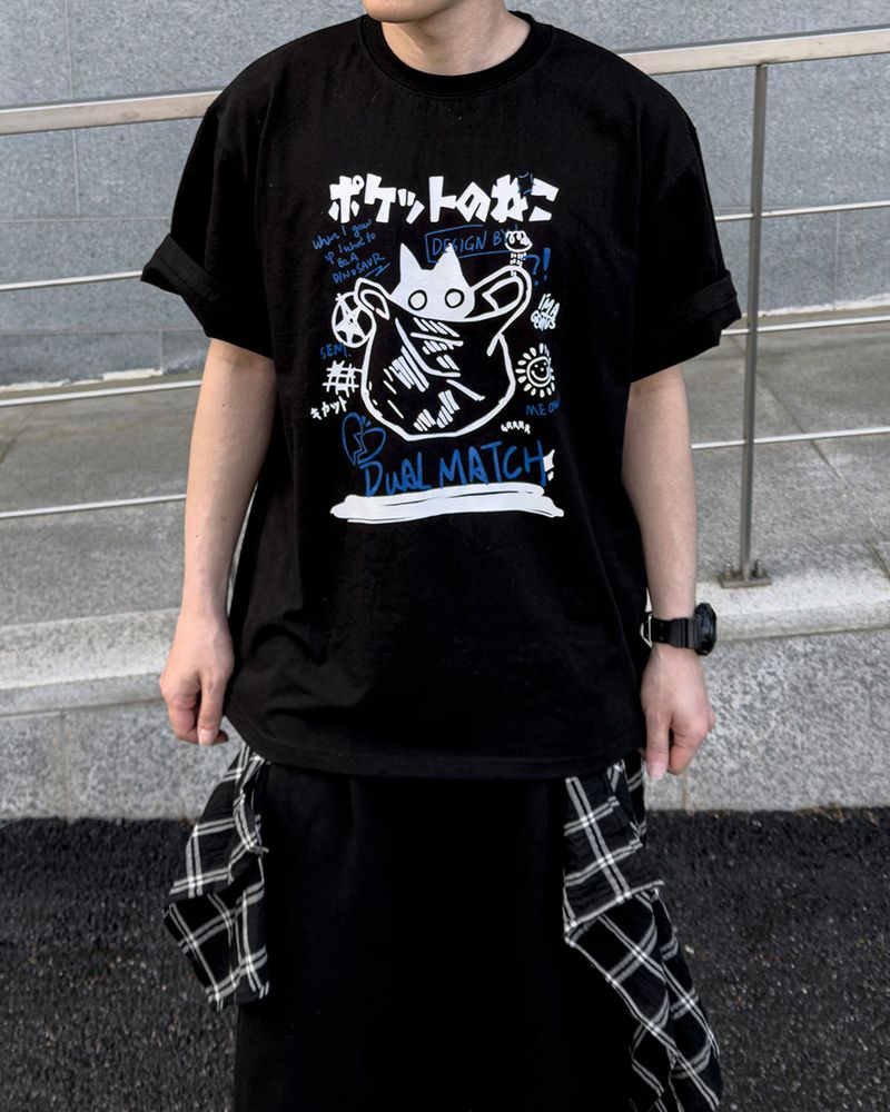 Niporu Cat Graphic Oversized Short Sleeve
