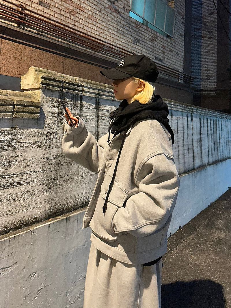 Warm hooded knit zip-up