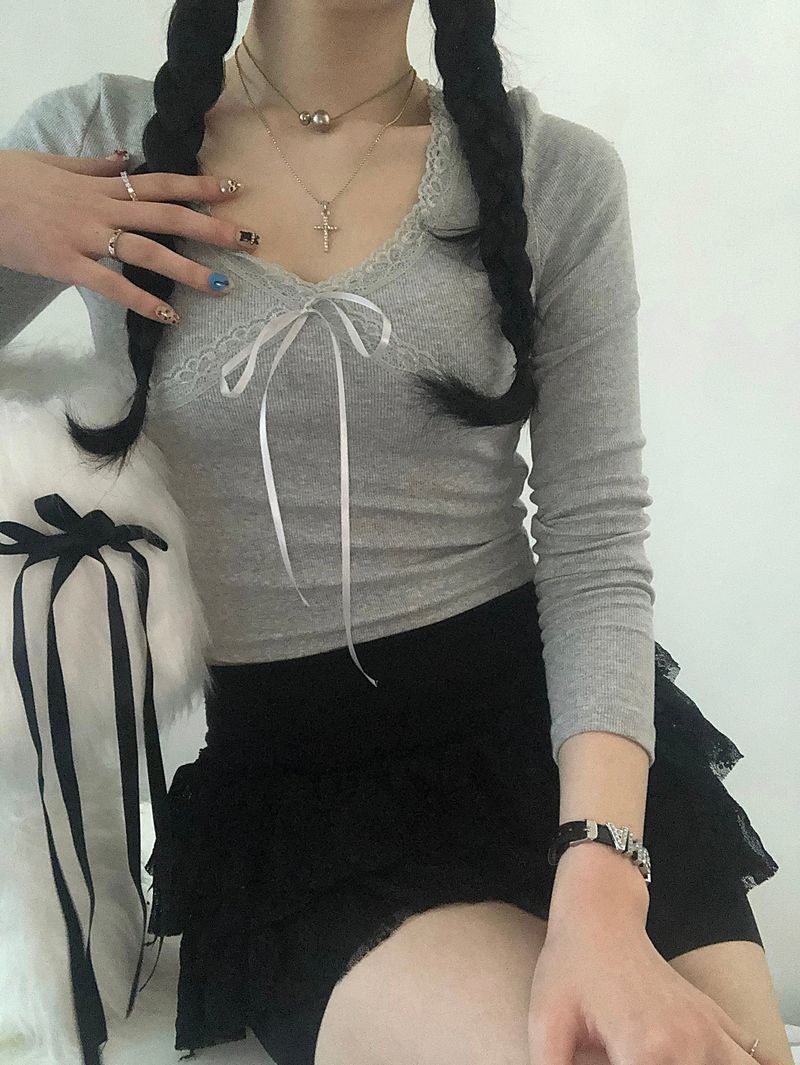 Lace Ribbon Long Sleeve